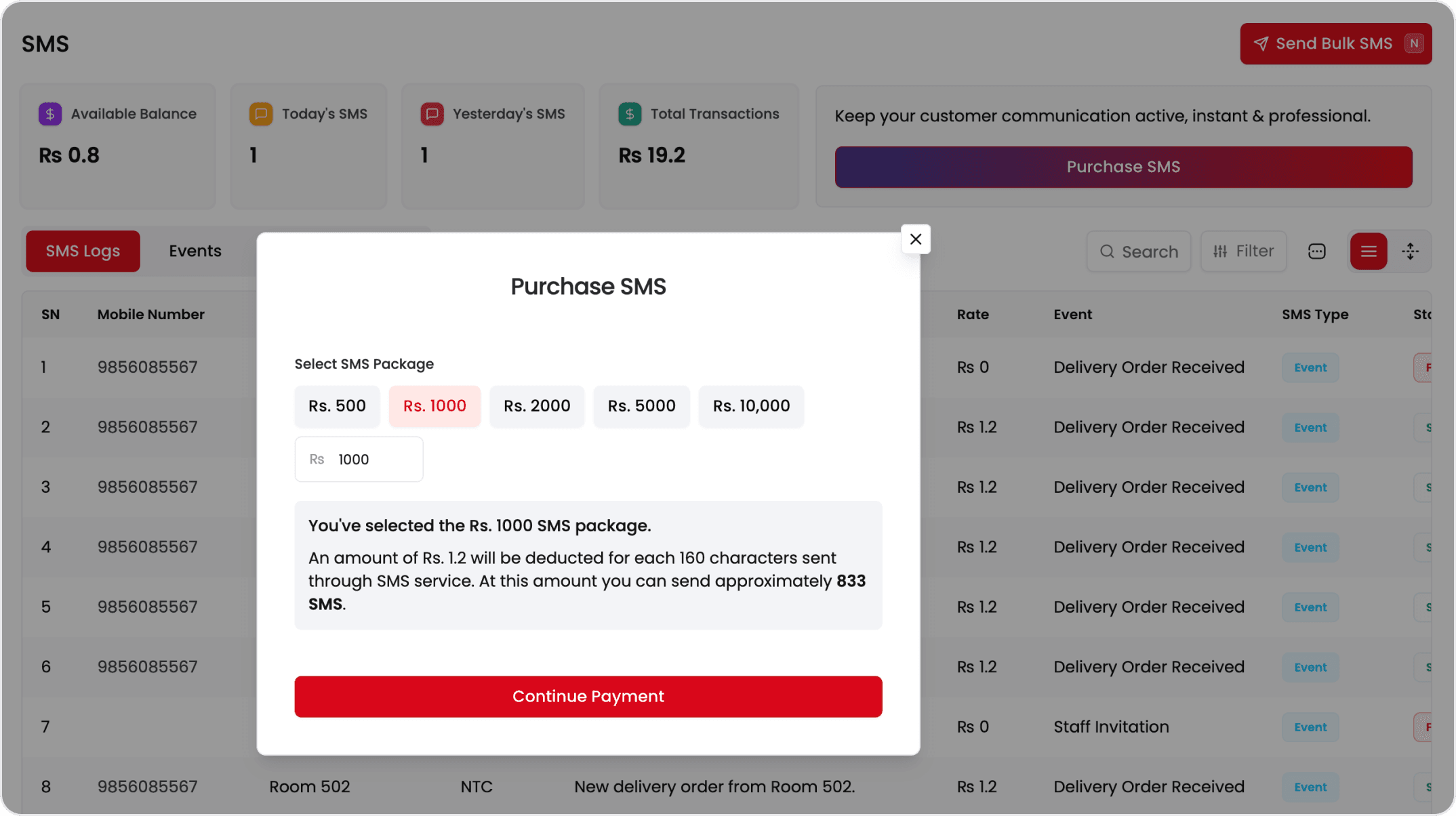 RestroX SMS Purchase SMS.png